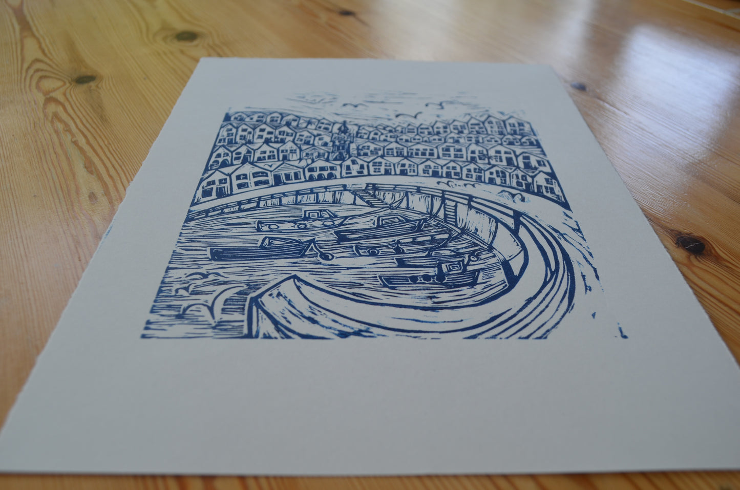 "Cornish Harbour" Unframed Lino print
