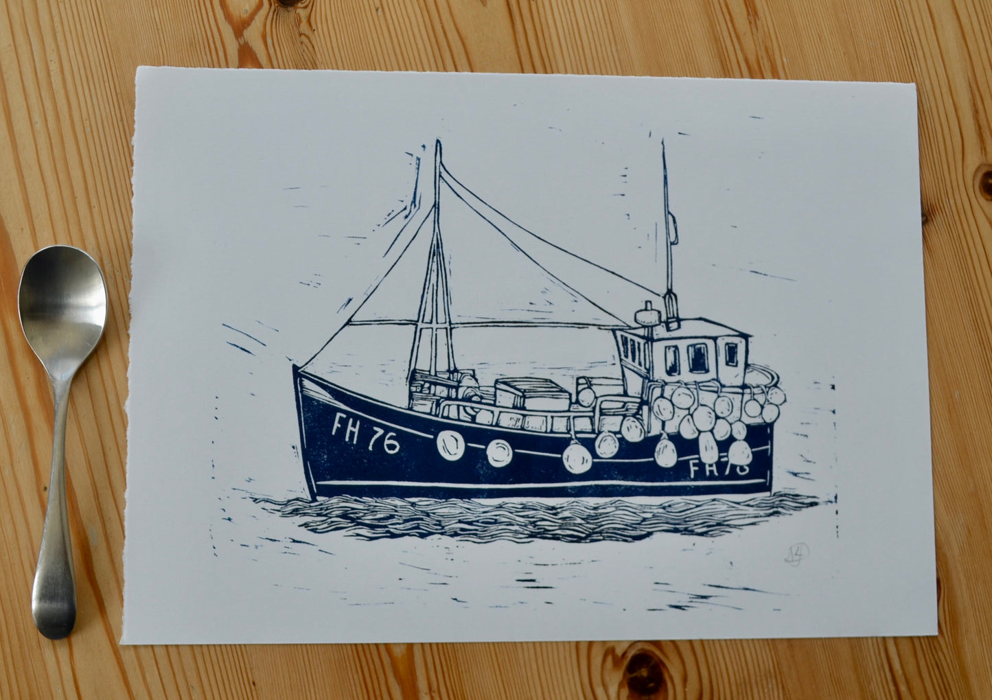 "Sardine Fishing Boat" Unframed Lino print