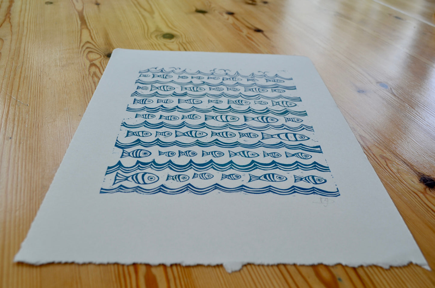 "Lots of Fish" Unframed Lino Print