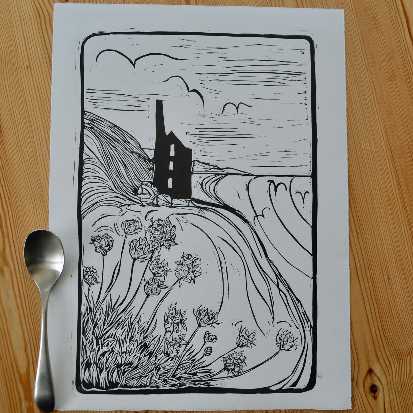 "Cornish Engine House" Medium Unframed Lino Print