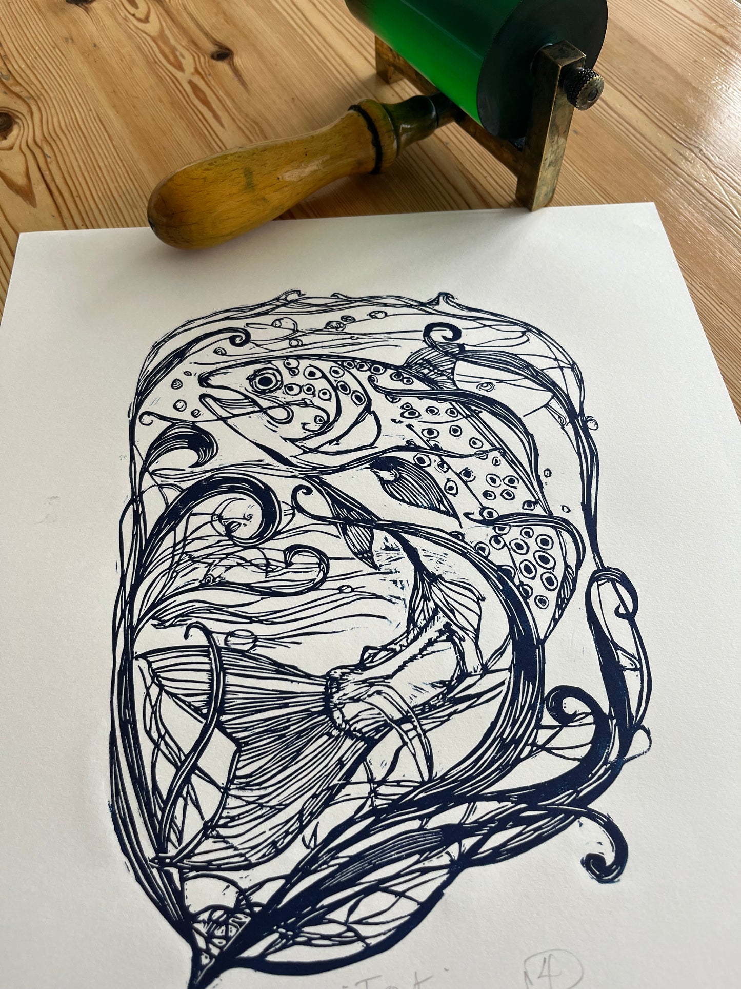 "Trout" Medium Unframed Lino Print