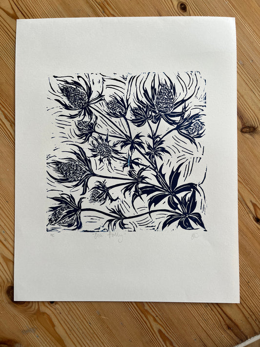 "Sea Holly" Medium Unframed Lino Print