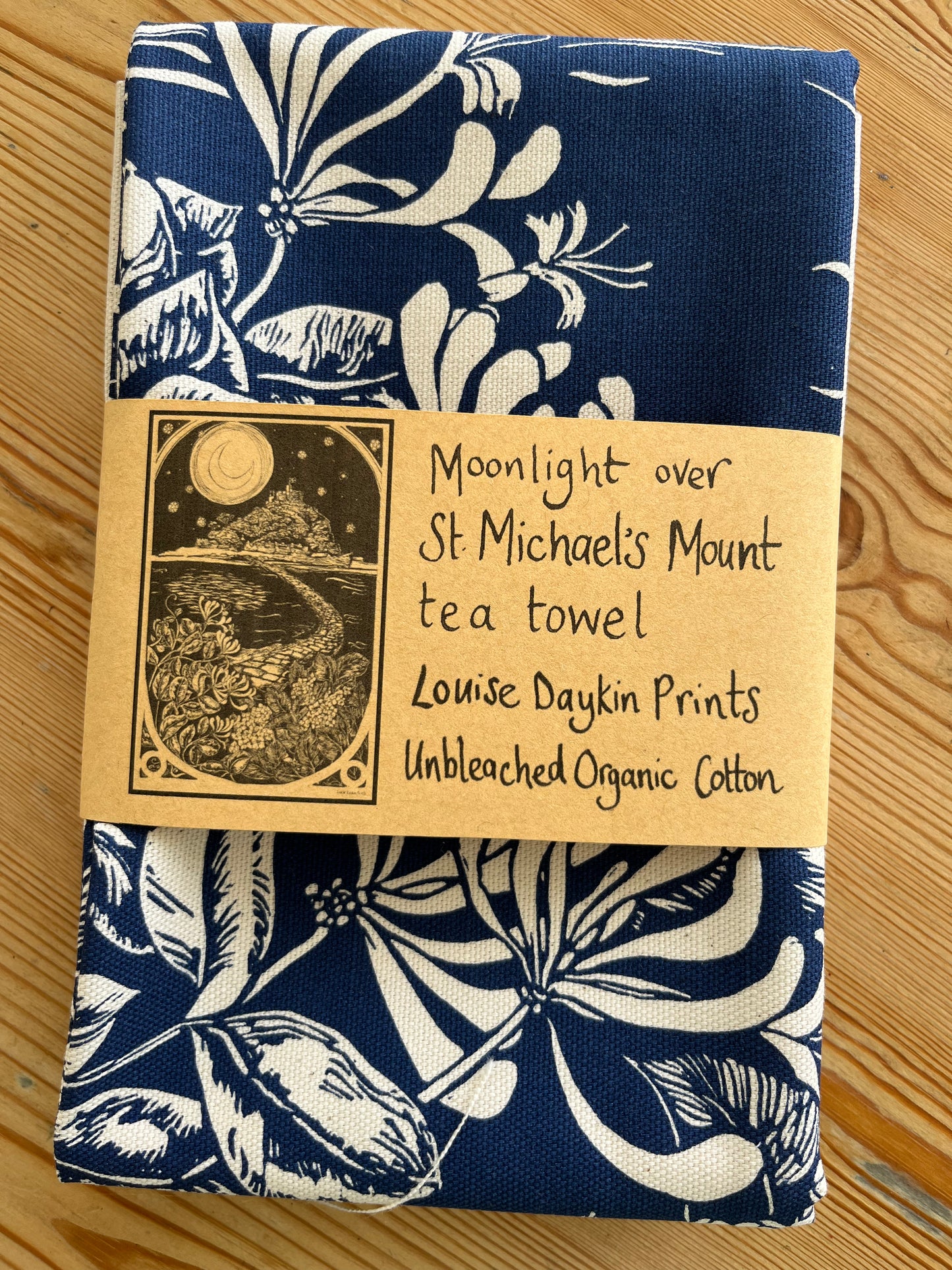 "Moonlight over St Michael's Mount" Organic cotton tea towel