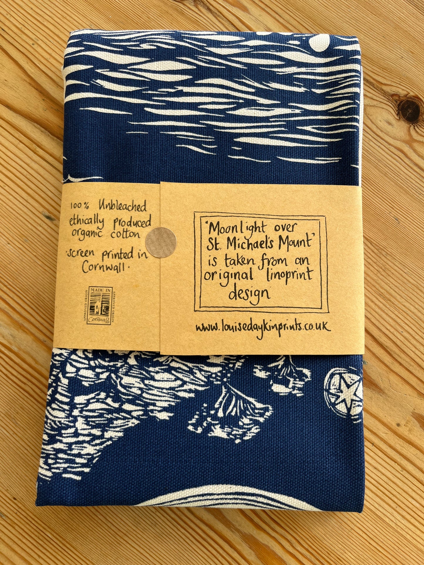 "Moonlight over St Michael's Mount" Organic cotton tea towel