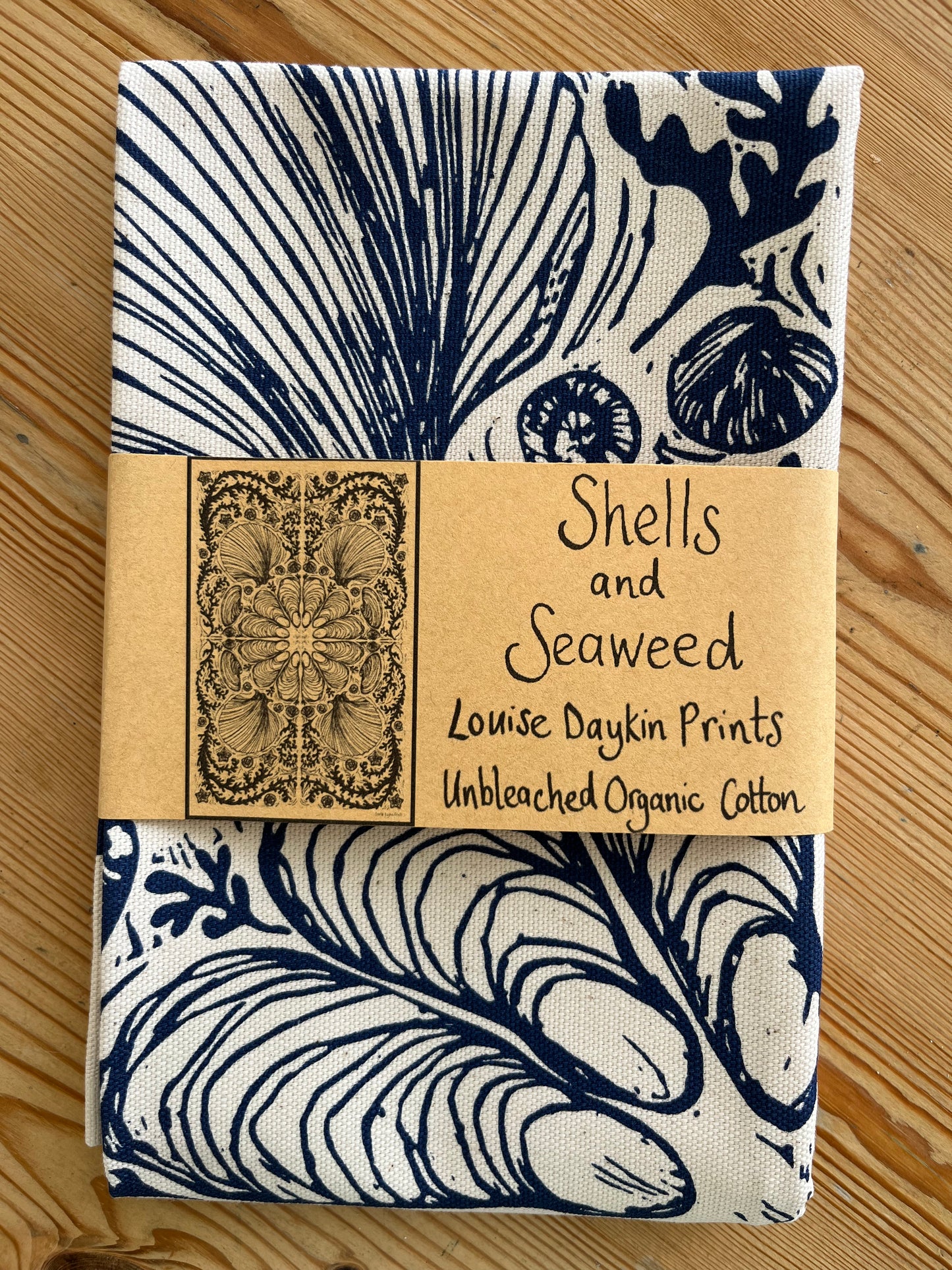 "Shells and Seaweed" Organic cotton tea towel