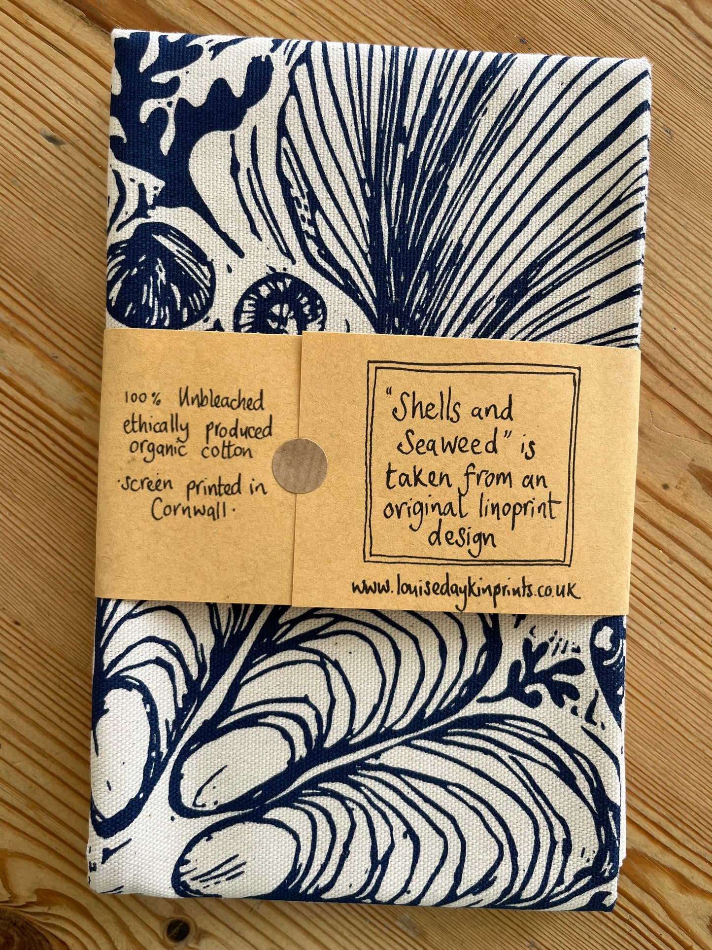 "Shells and Seaweed" Organic cotton tea towel