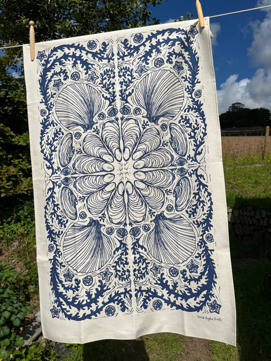 "Shells and Seaweed" Organic cotton tea towel