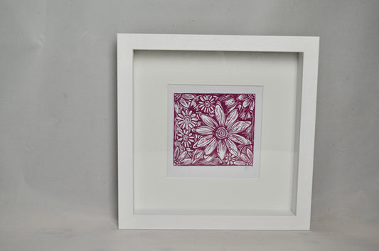 "Daisies Big and Small" signed Lino-Print