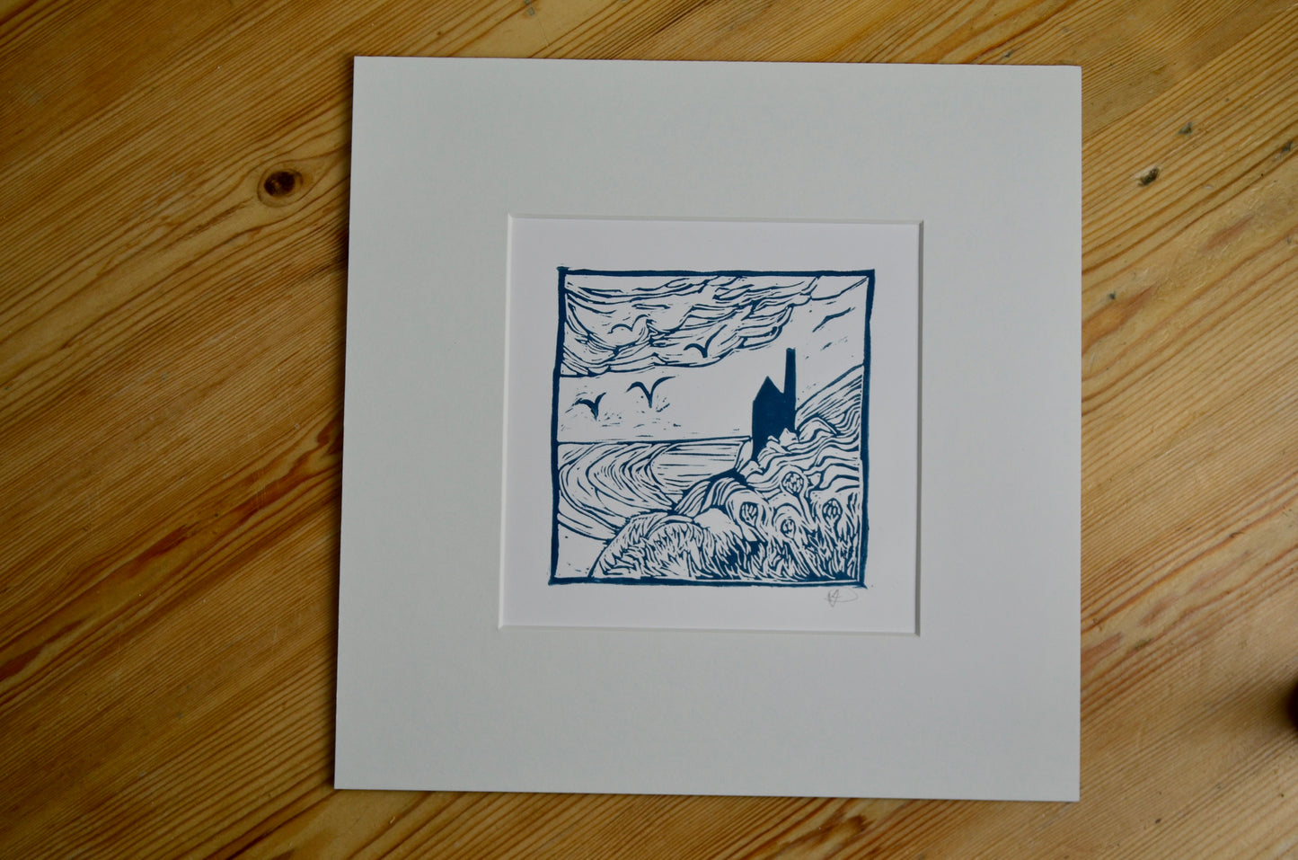 "Cornish Engine House" signed Lino-Print