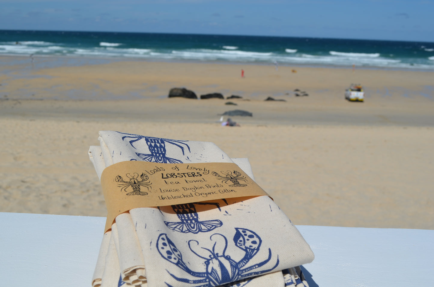 "Loads of Lovely Lobsters" Organic cotton tea towel