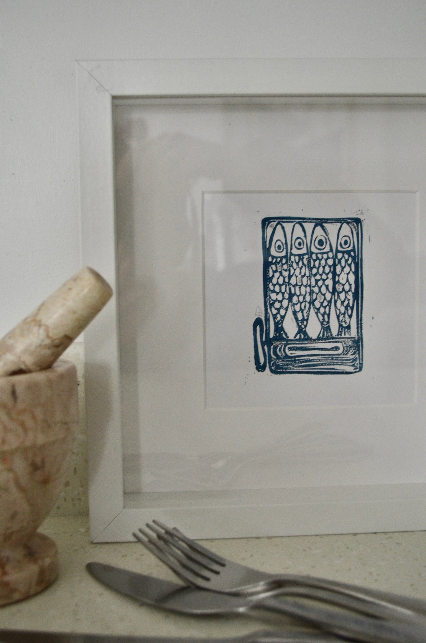 "Sardines" signed Lino-Print