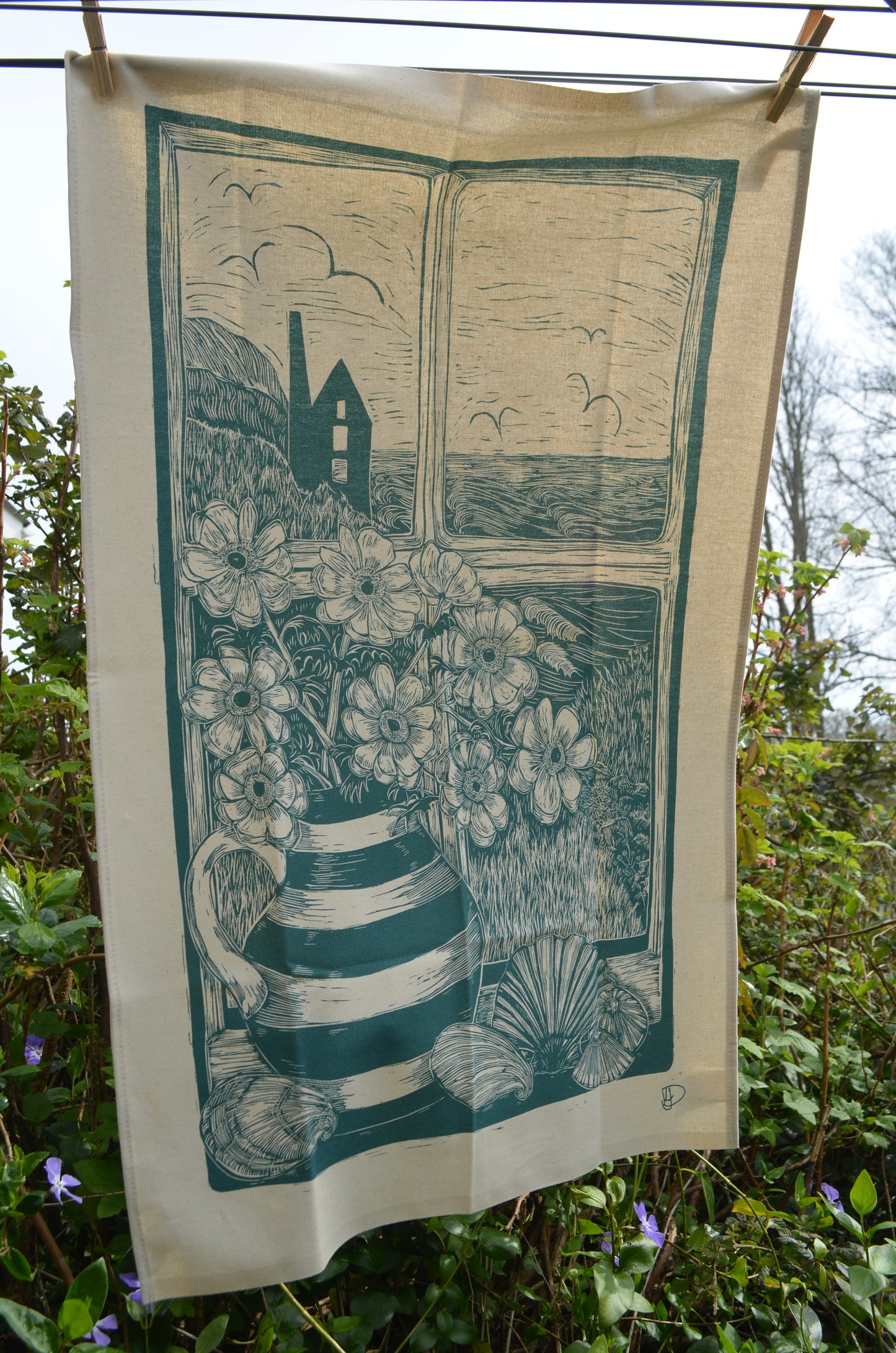 "Beautiful Cornwall" Unbleached organic cotton tea towel