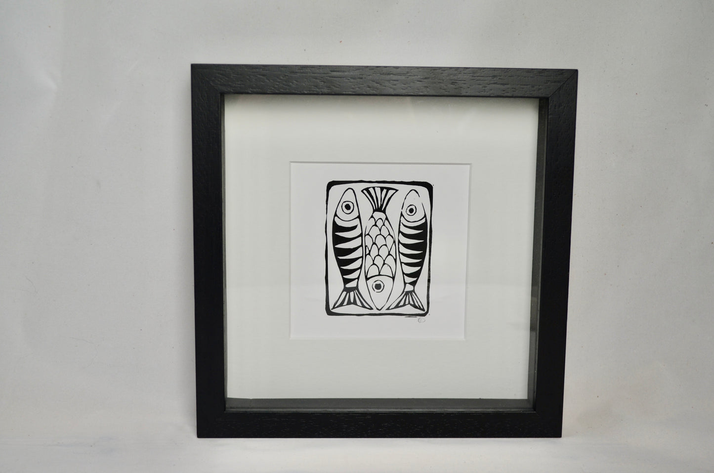 "Three Mackerel" signed Lino-Print