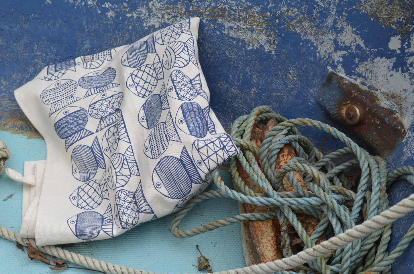 "Lots and Lots of Fish" Organic cotton tea towel