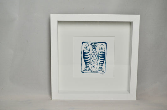 "Three Mackerel" signed Lino-Print