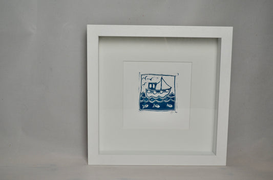 "Jaunty Fishing Boat" signed Lino-Print