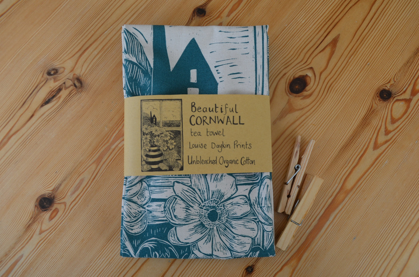 "Beautiful Cornwall" Unbleached organic cotton tea towel