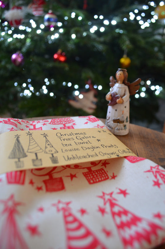 "Christmas Trees Galore" Organic cotton tea towel