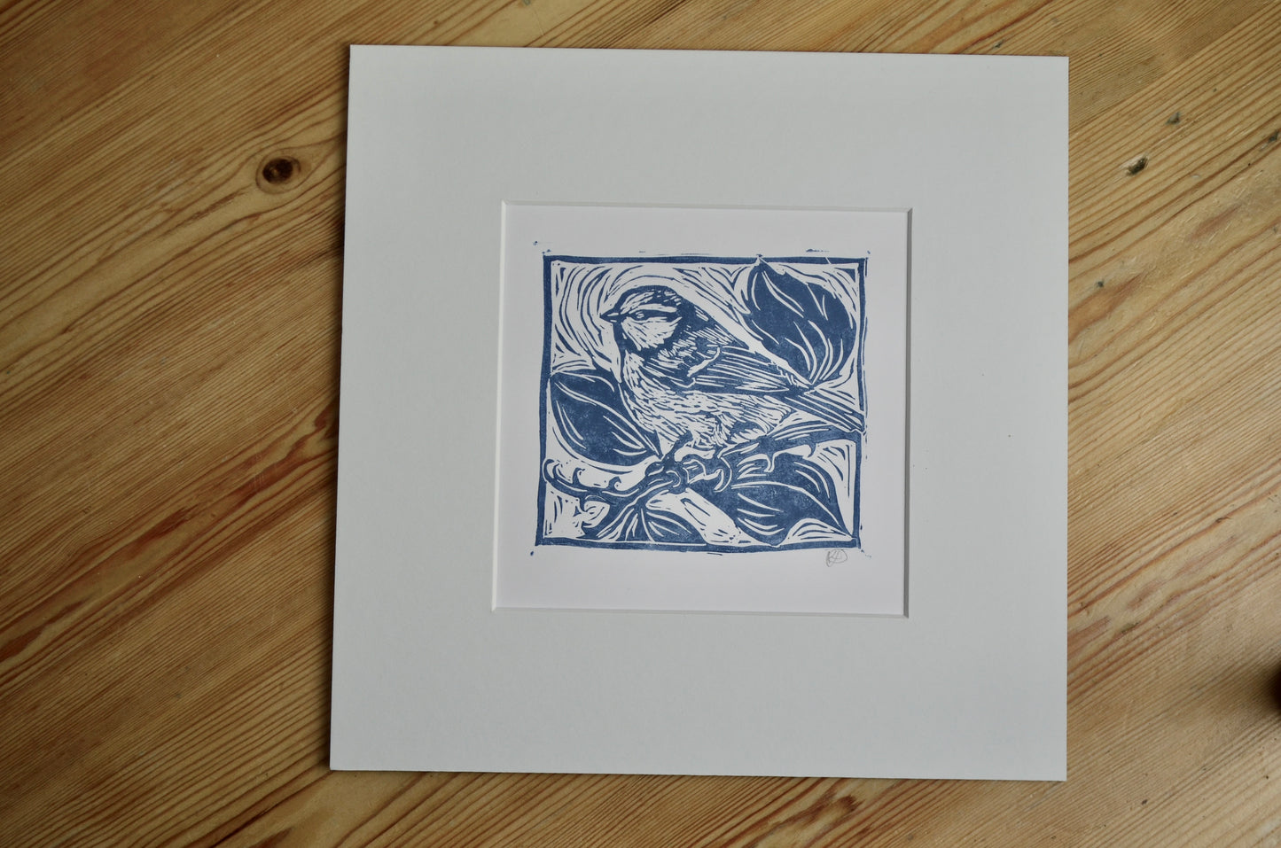 "Blue-tit" signed Lino-Print