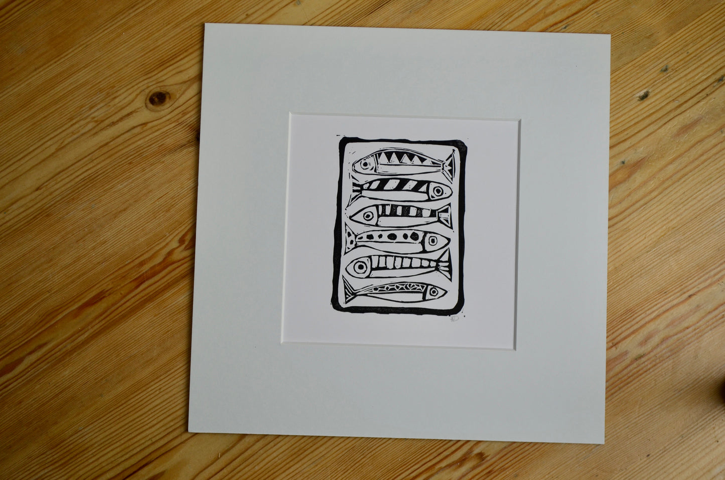 "Six Fish" signed Lino-Print