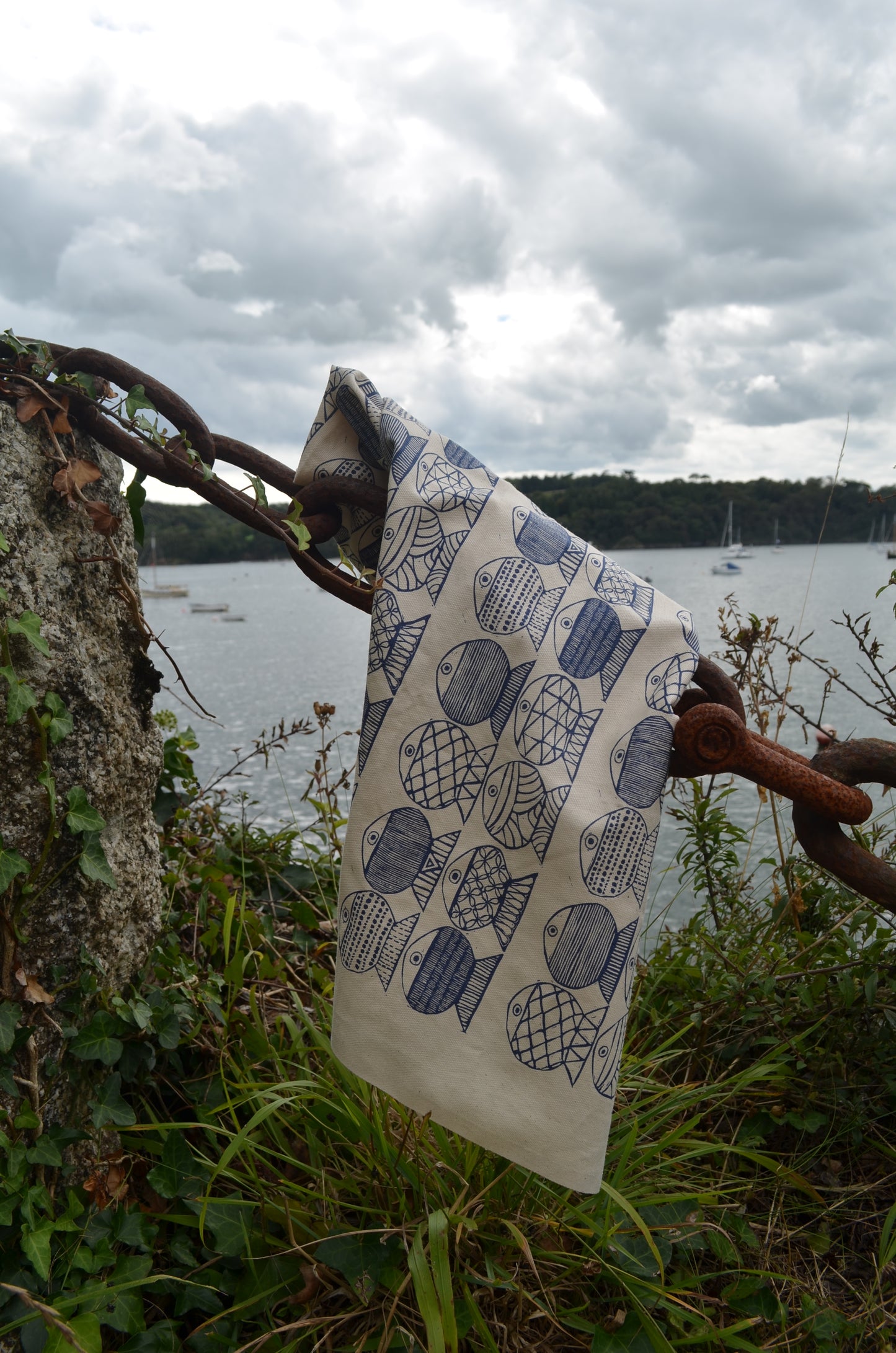 "Lots and Lots of Fish" Organic cotton tea towel