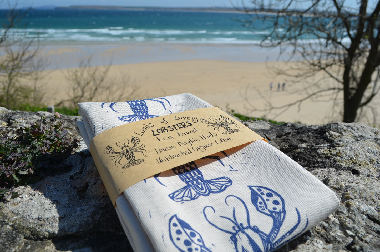 "Loads of Lovely Lobsters" Organic cotton tea towel