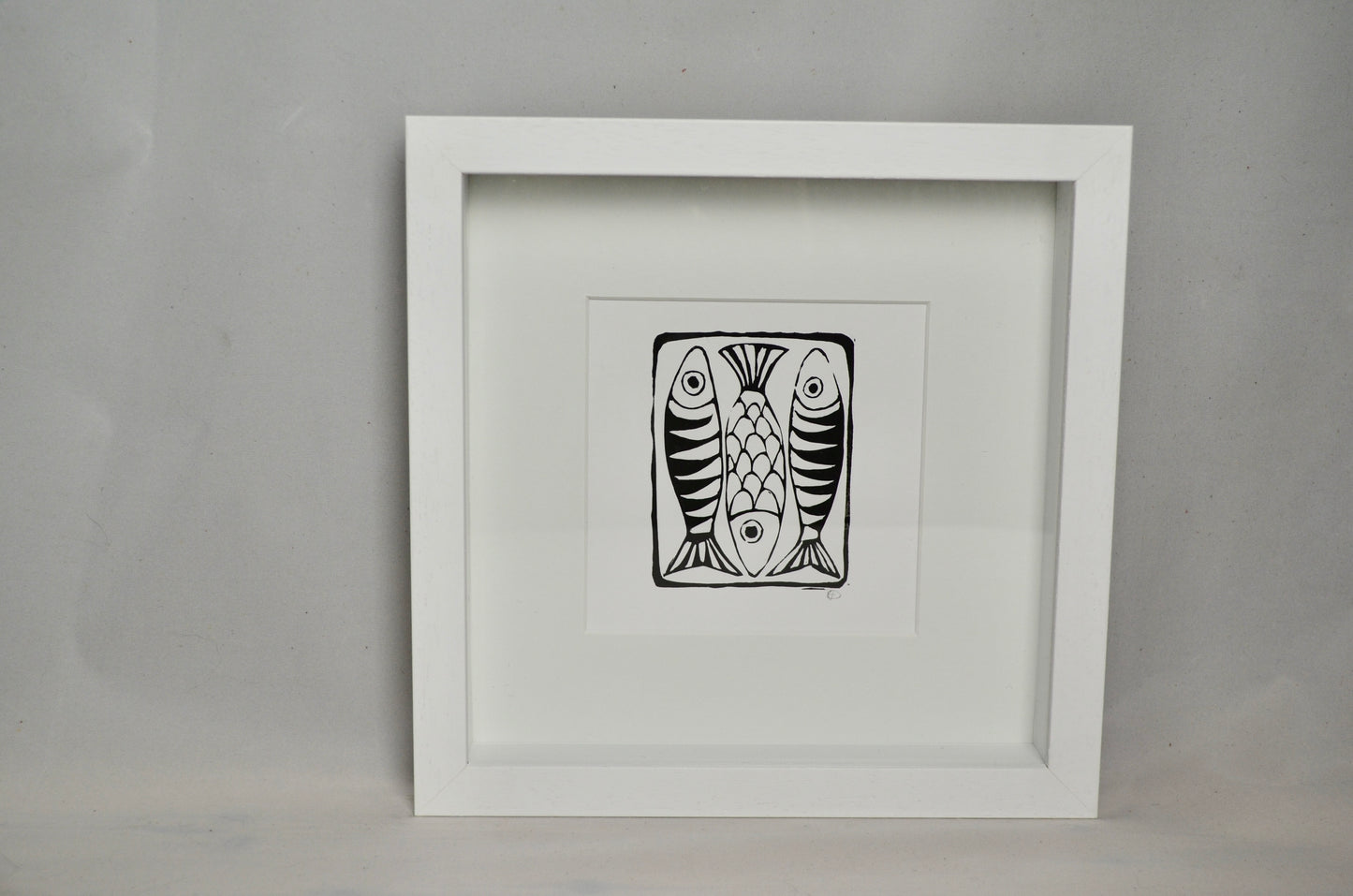 "Three Mackerel" signed Lino-Print