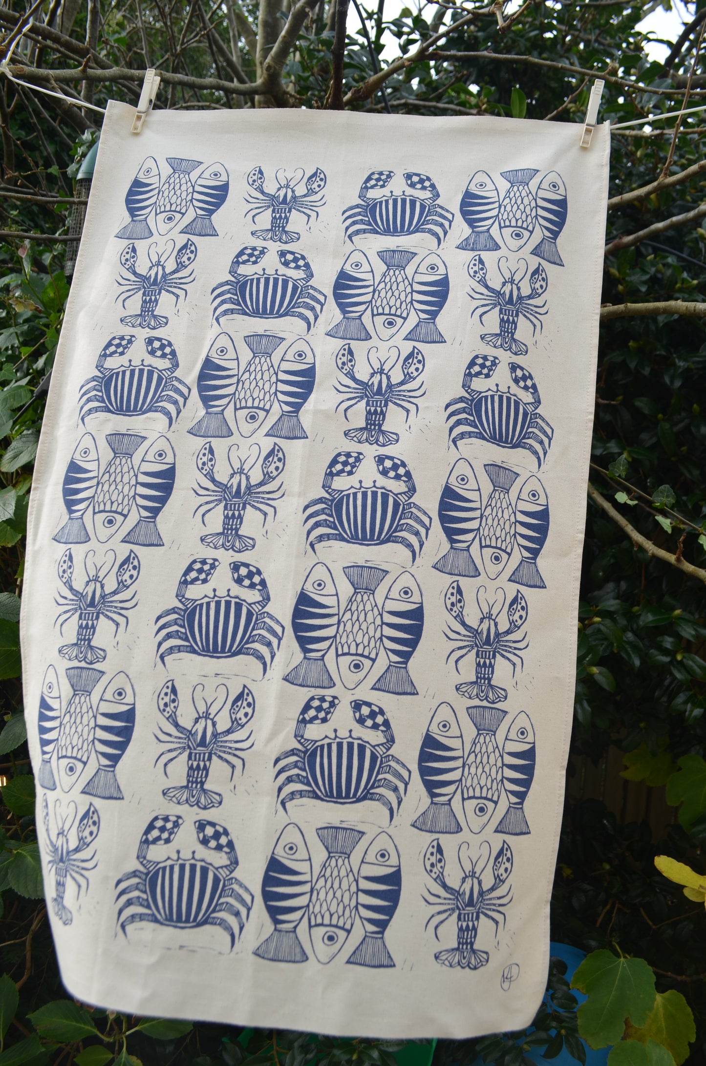 "Fish and Friends" Organic cotton tea towel