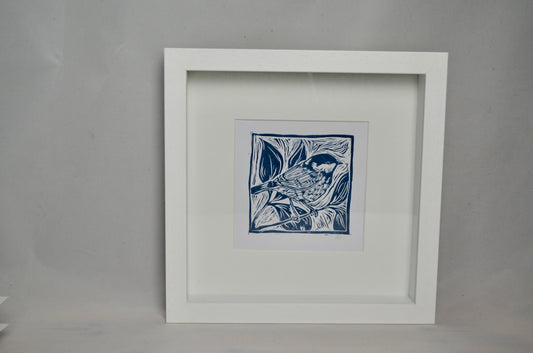 "Coal-tit" signed Lino-Print