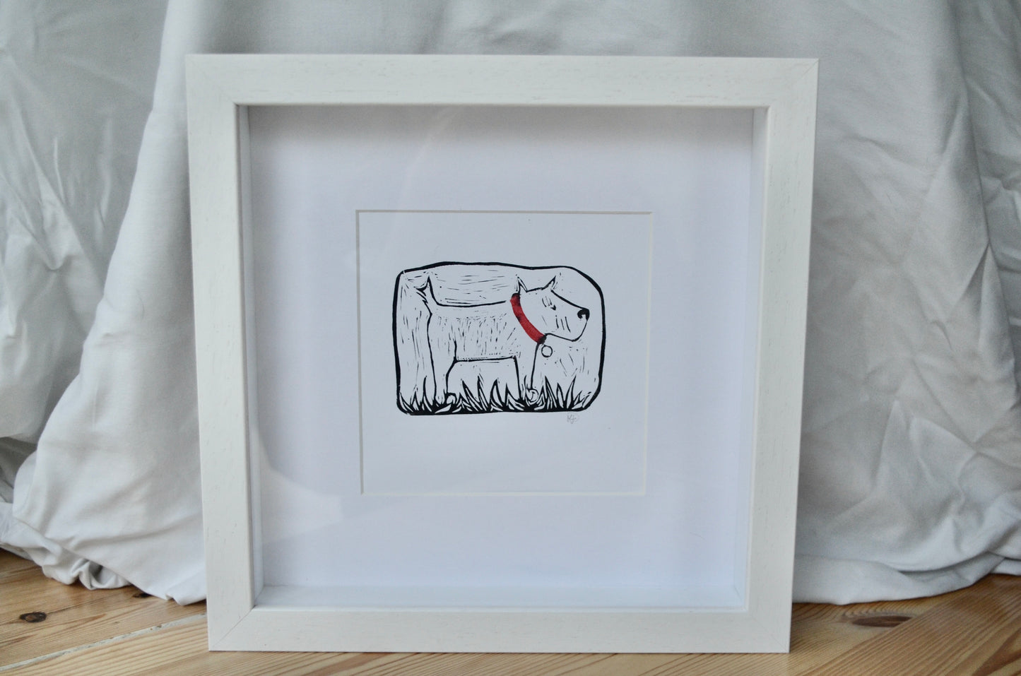 "Red Collared Dog" signed original Lino-print