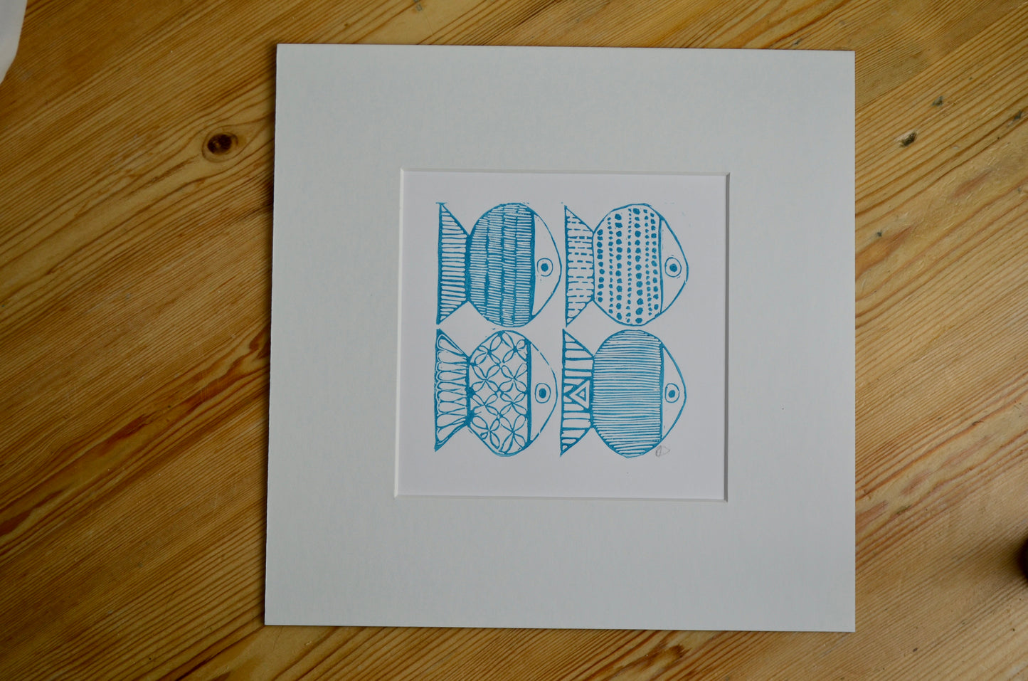 "Four Fish" signed Lino-Print