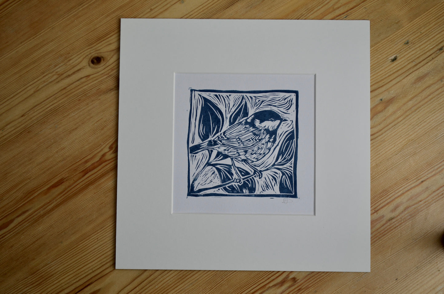"Coal-tit" signed Lino-Print