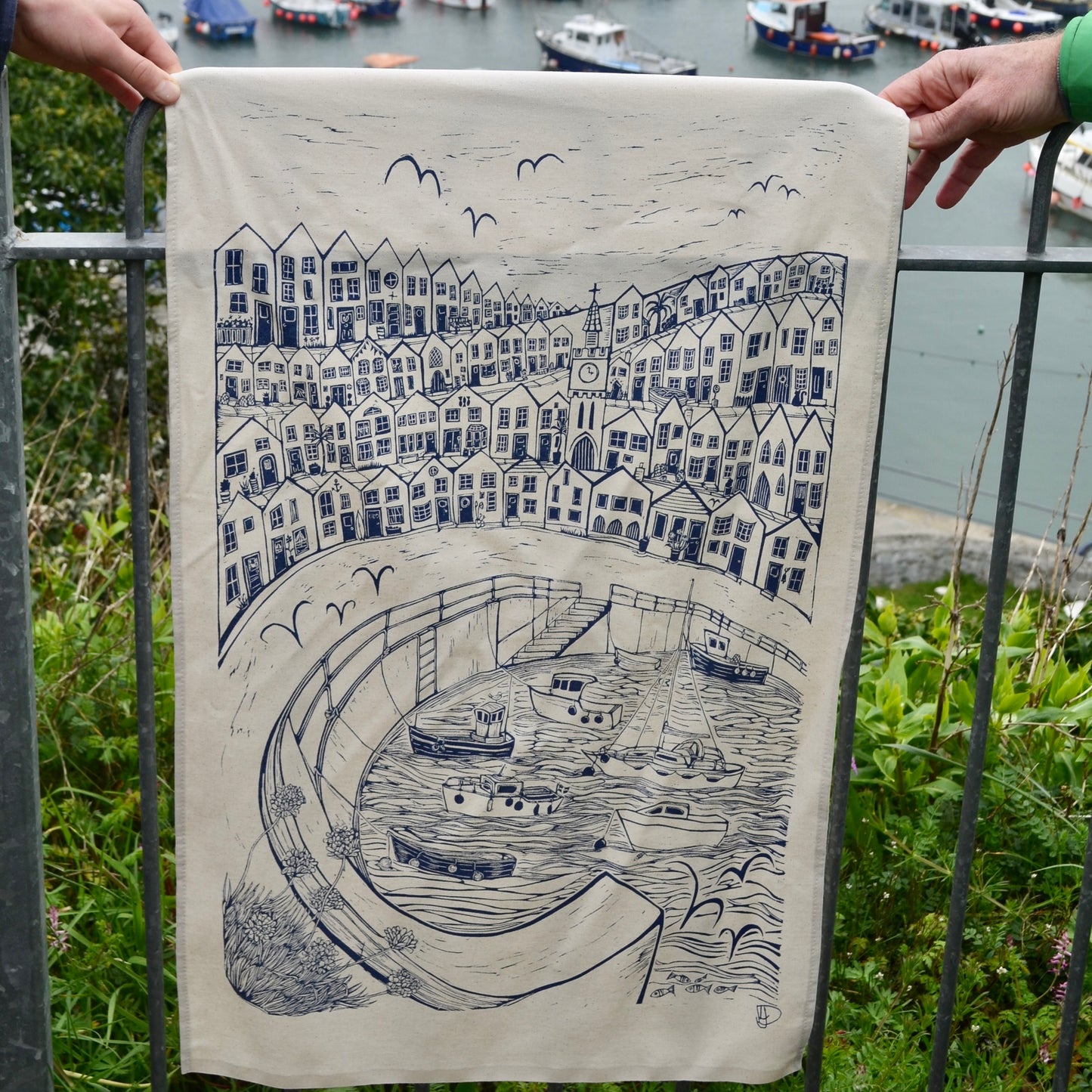 "Cornish Harbour" Organic Cotton tea towel