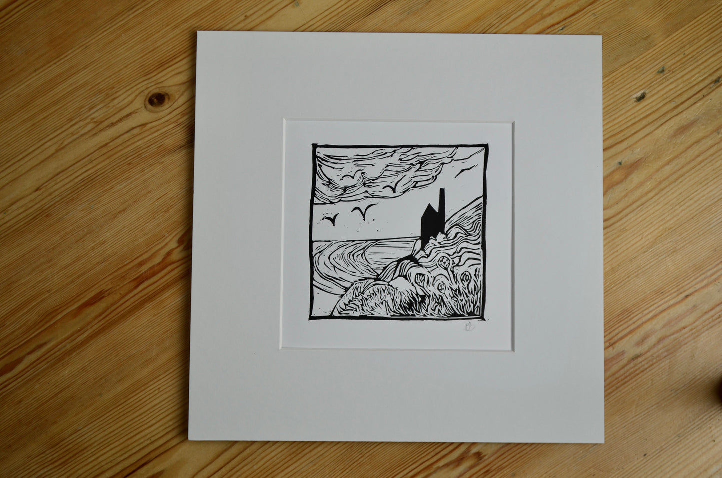 "Cornish Engine House" signed Lino-Print