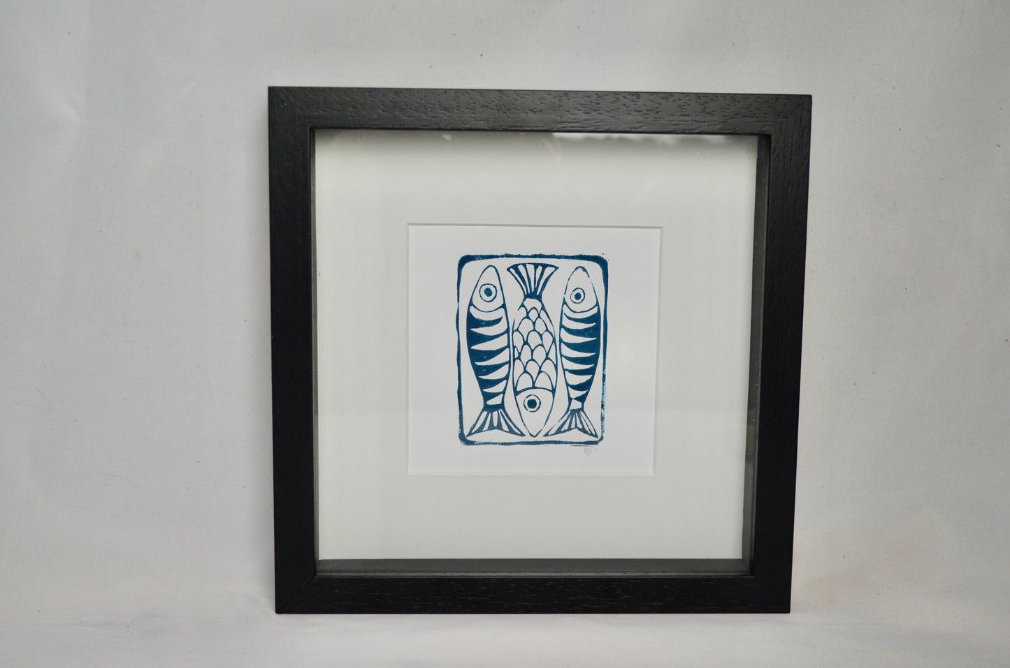 "Three Mackerel" signed Lino-Print