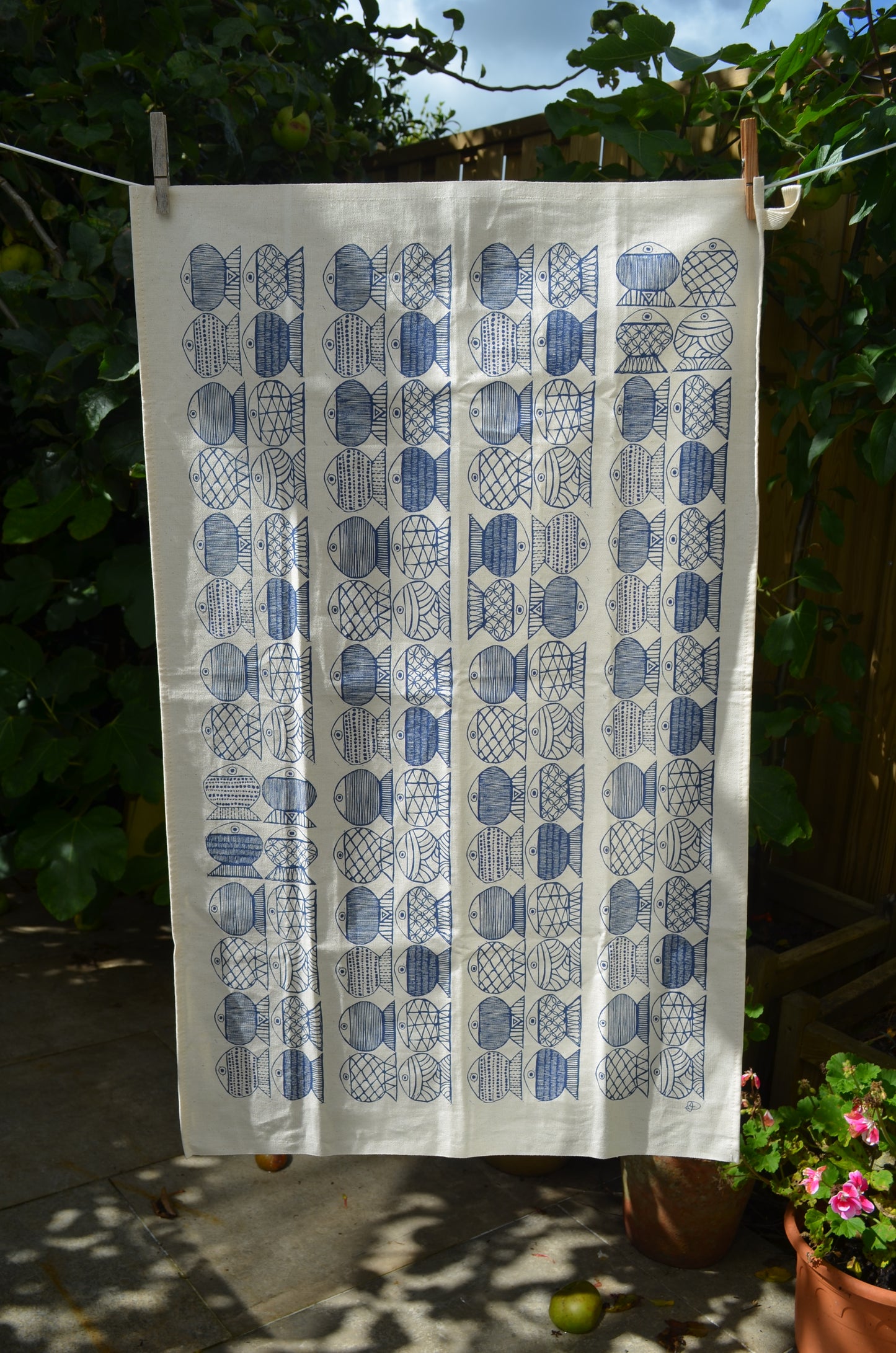 "Lots and Lots of Fish" Organic cotton tea towel