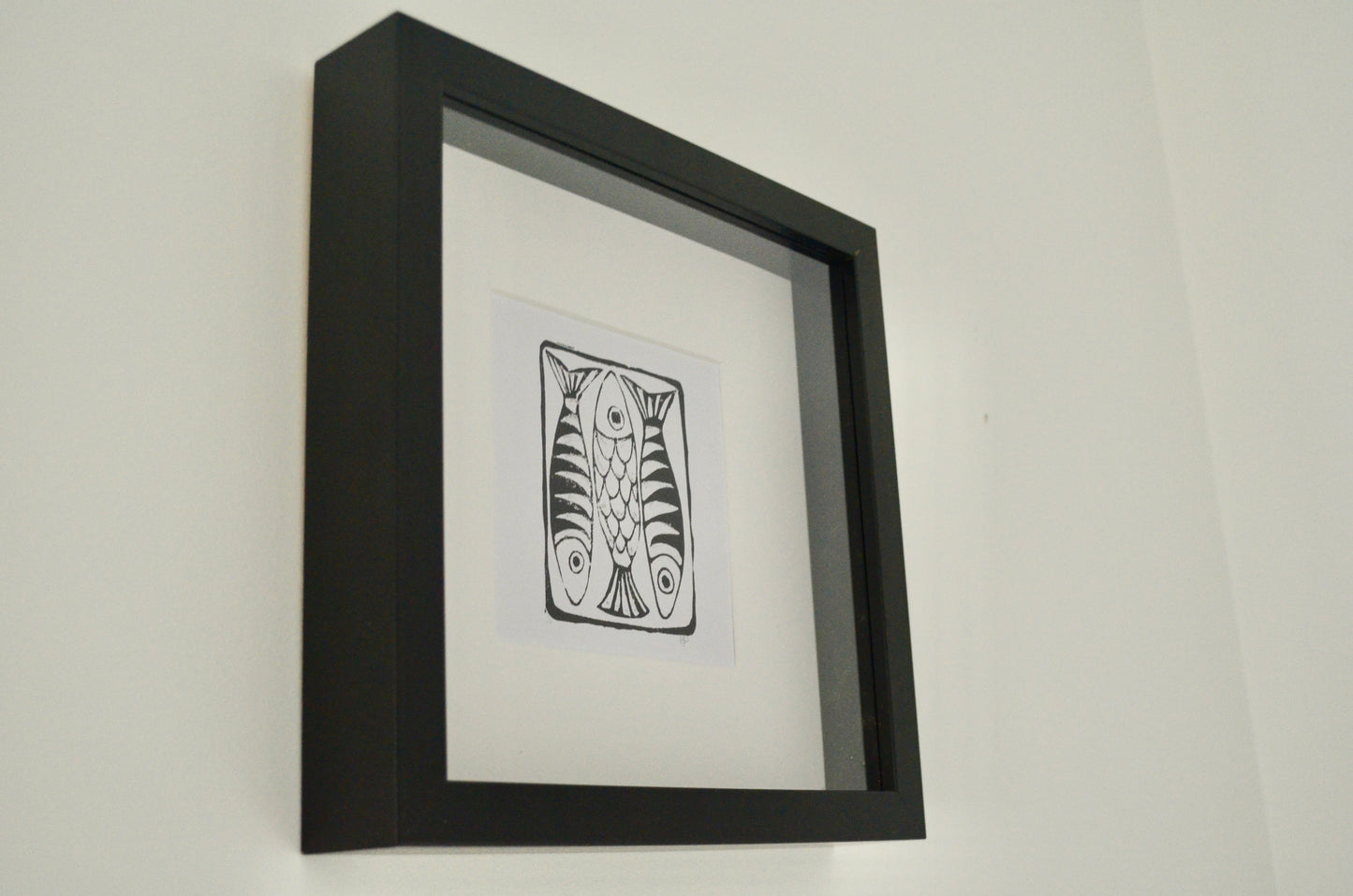 "Three Mackerel" signed Lino-Print