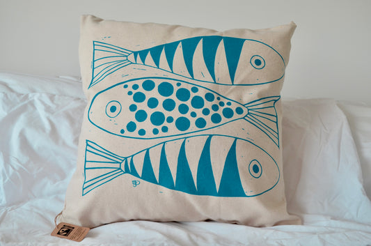 "Three fish" organic cotton cushion cover