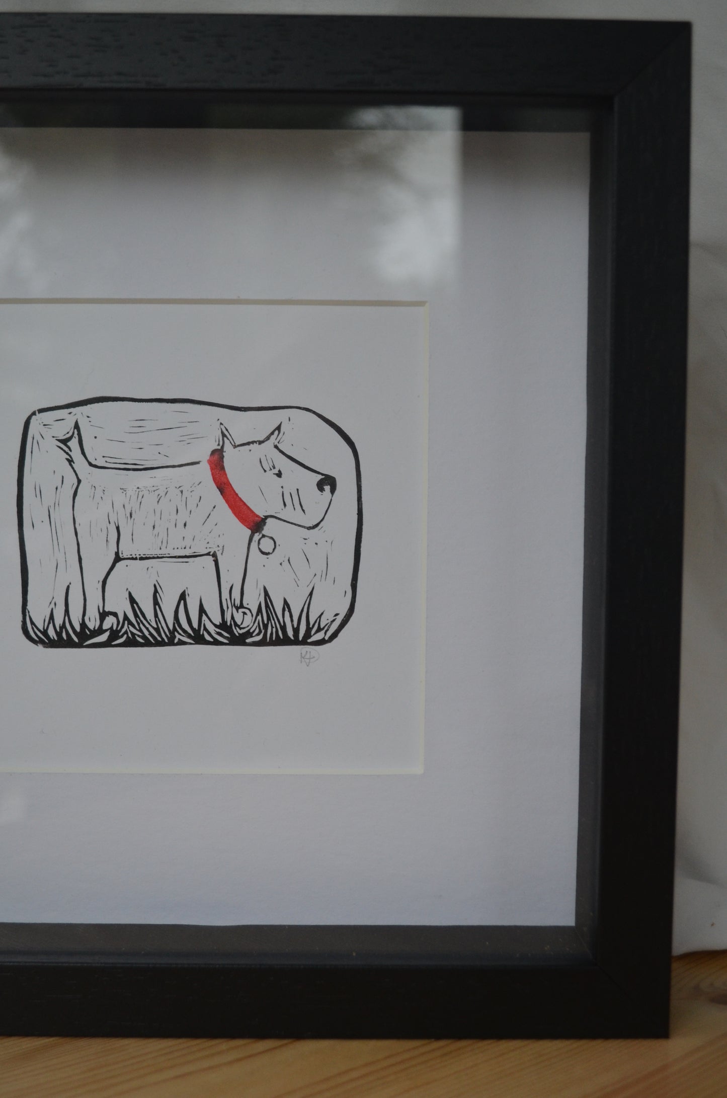 "Red Collared Dog" signed original Lino-print