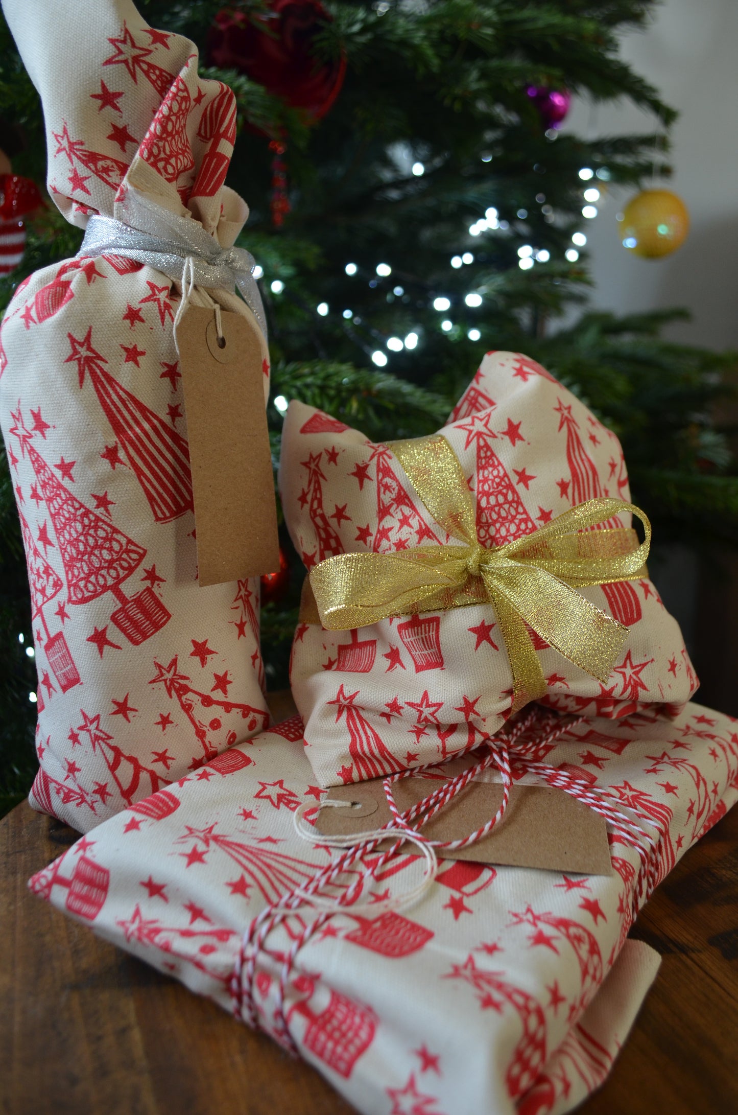 "Christmas Trees Galore" Organic cotton tea towel