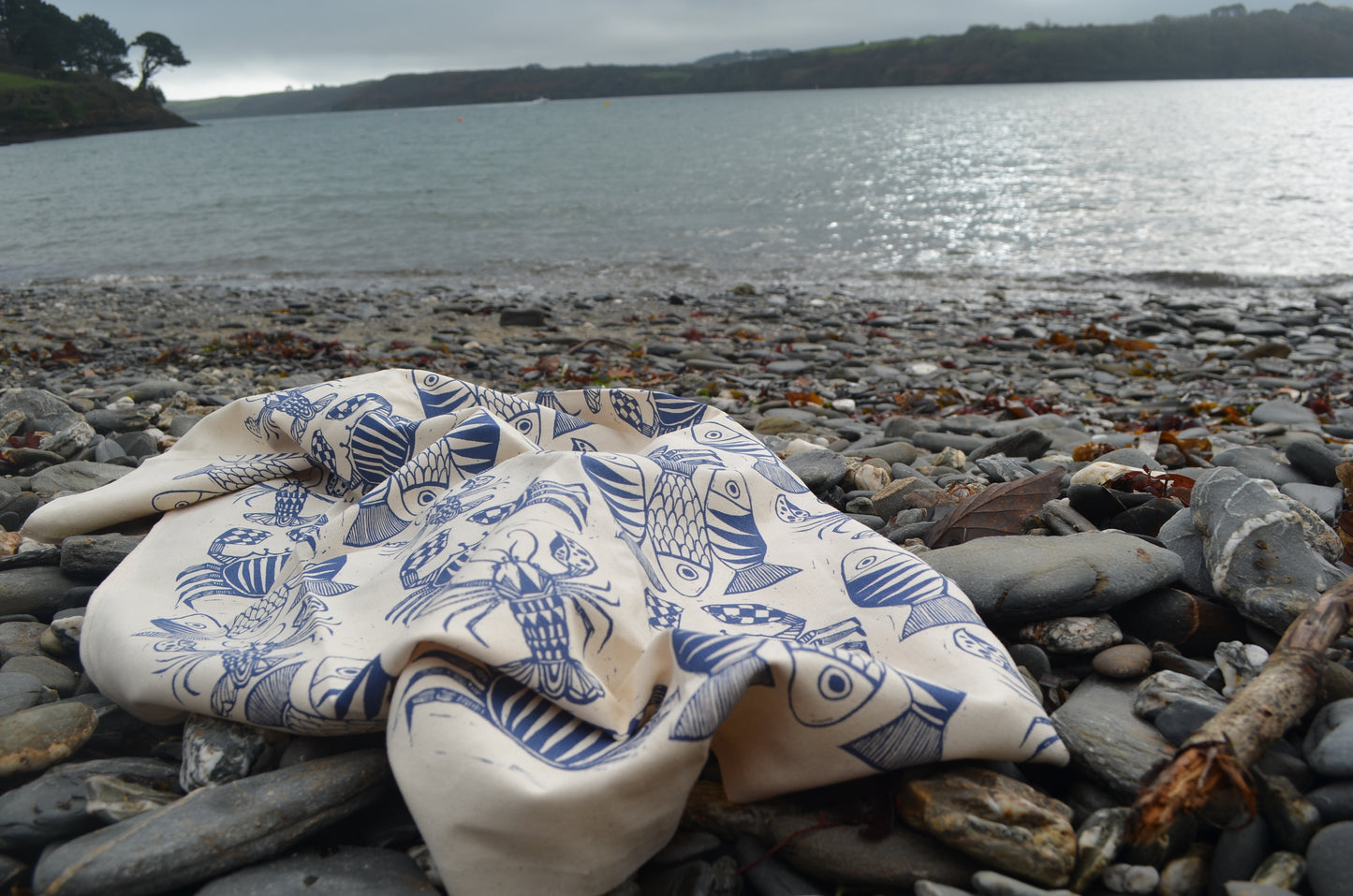 "Fish and Friends" Organic cotton tea towel