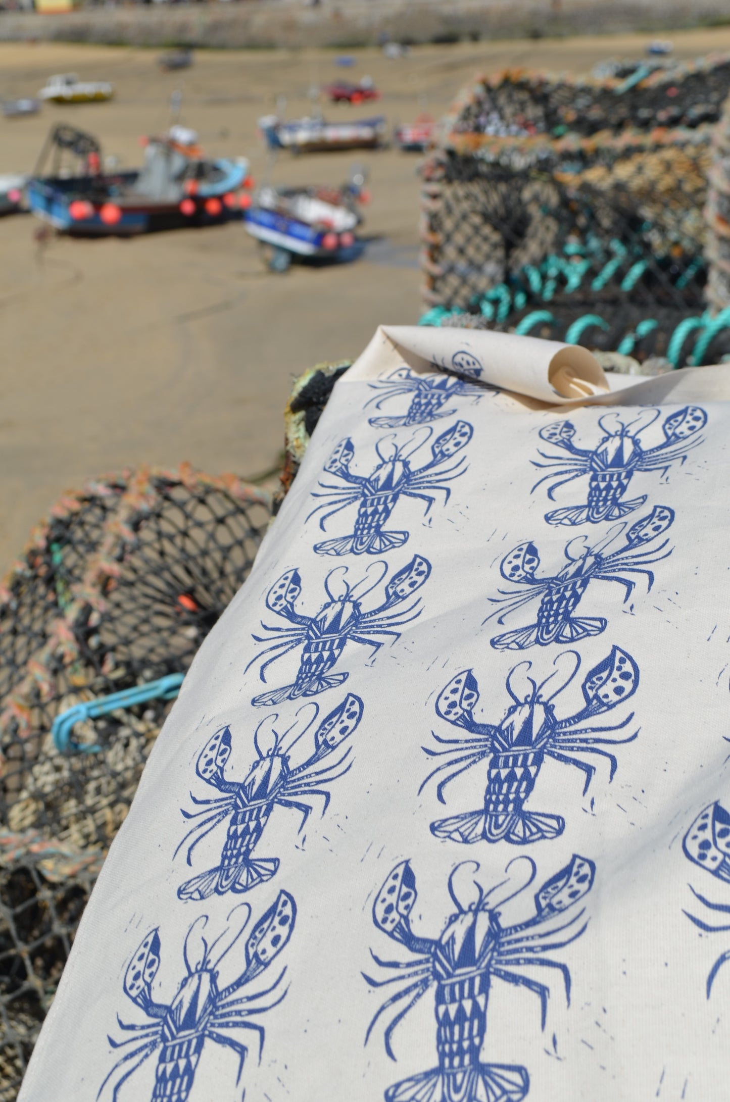 "Loads of Lovely Lobsters" Organic cotton tea towel