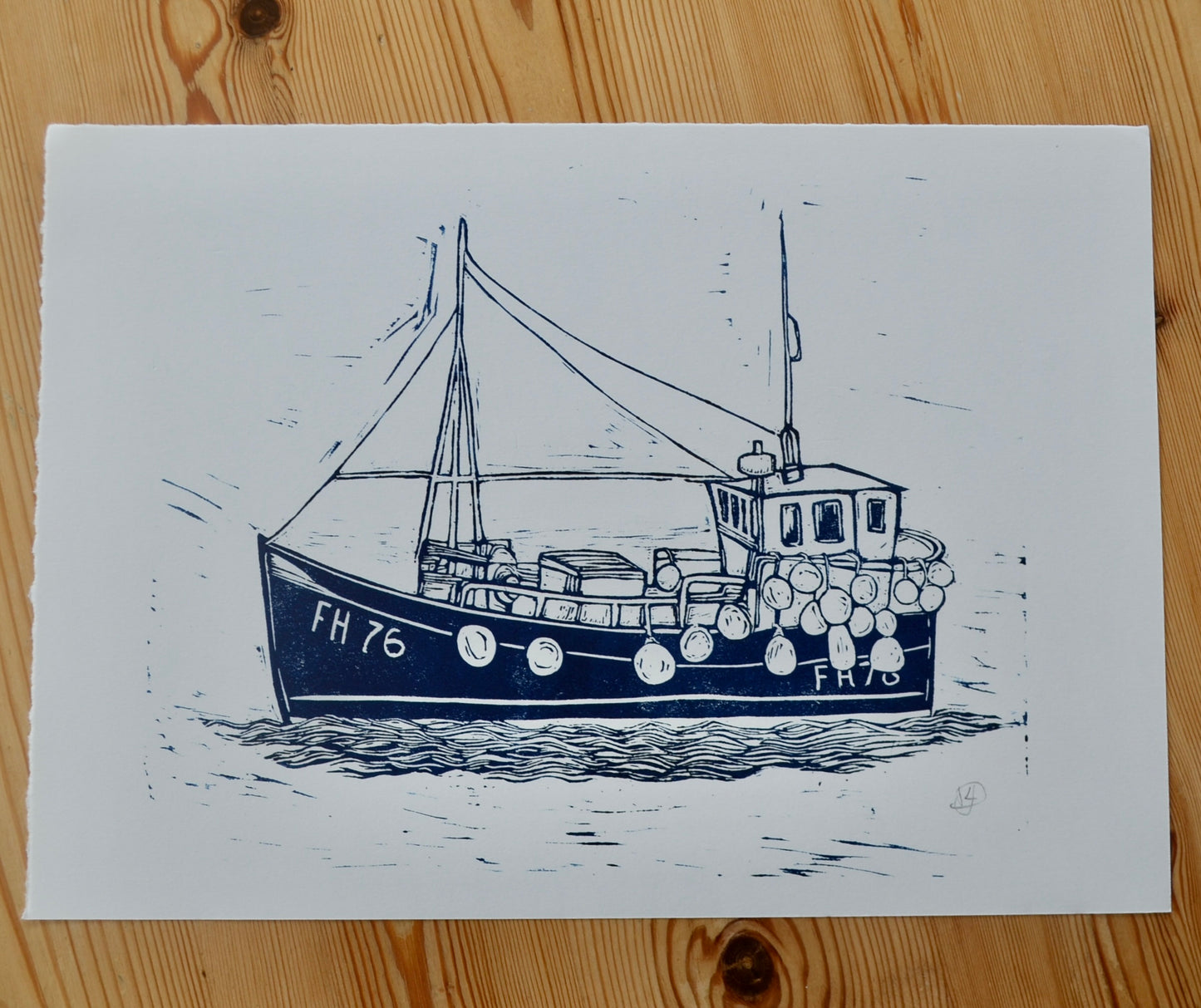 "Sardine Fishing Boat" Unframed Lino print