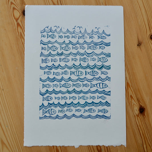 "Lots of Fish" Unframed Lino Print