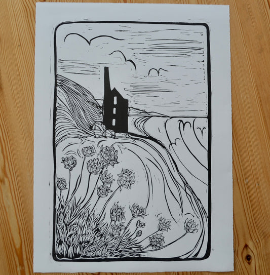"Cornish Engine House" Medium Unframed Lino Print