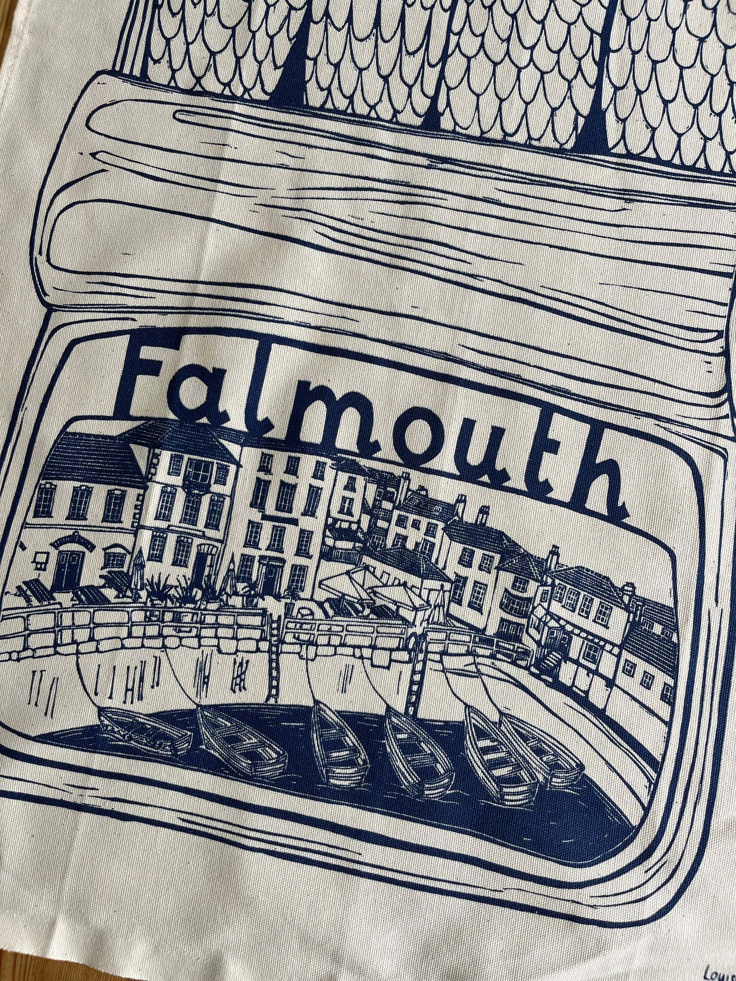 "Falmouth Sardines in a tin" Organic Cotton tea towel