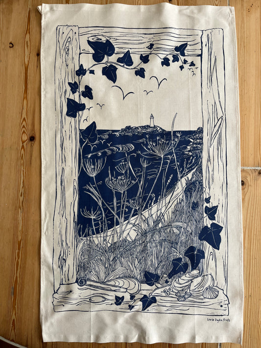 "View to Godrevy Lighthouse" Organic Cotton tea towel