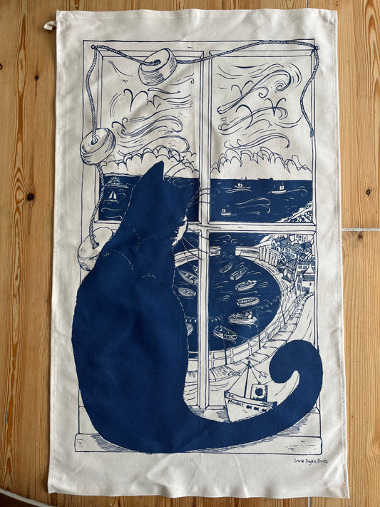 "Mousehole and her cat" Organic Cotton tea towel