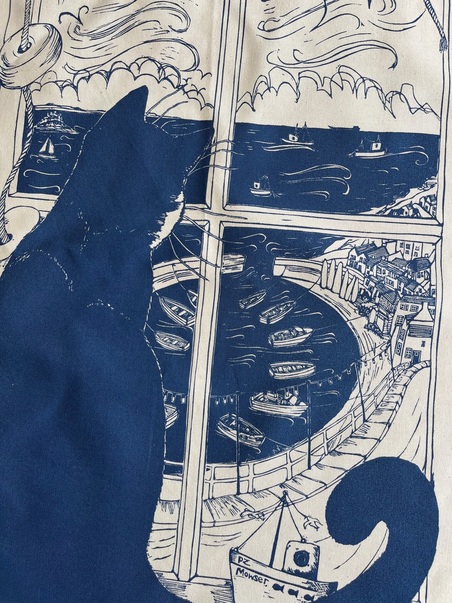 "Mousehole and her cat" Organic Cotton tea towel