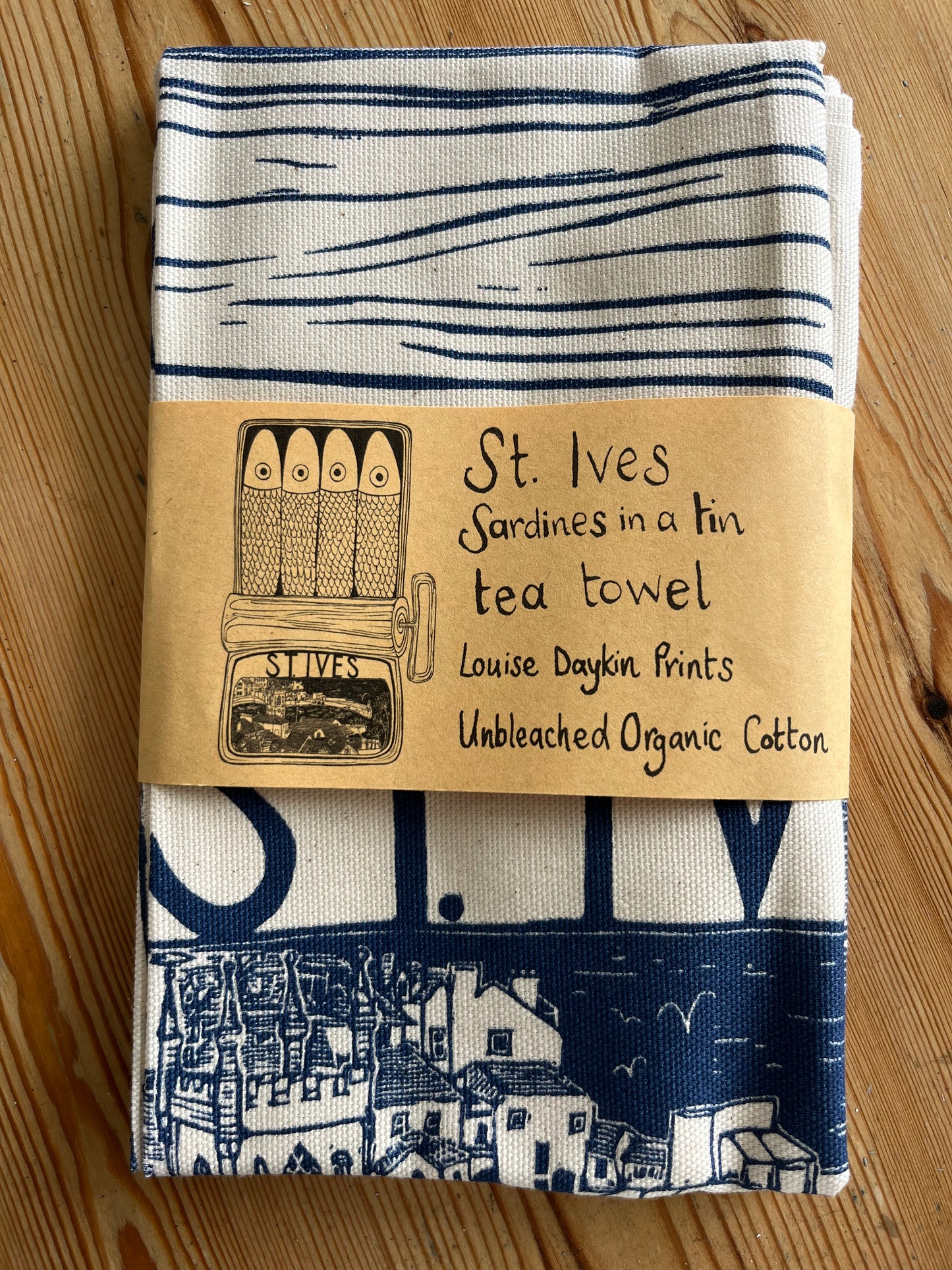 "St Ives Sardines in a tin" Organic Cotton tea towel